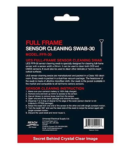 UES FFR-30 DSLR or SLR Digital Camera Sensor Cleaning Swabs for Full-Frame Sensors (30 X 24mm Swabs, NO Liquid Cleaner)