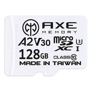 axe memory 128gb microsdxc memory card + sd adapter with a2 app performance, v30 uhs-i u3 4k