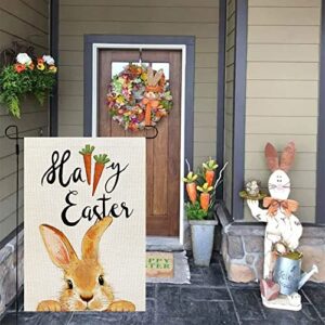 CROWNED BEAUTY Happy Easter Bunny Garden Flag 12x18 Inch Double Sided for Outside Burlap Small Yard Holiday Decoration CF697-12