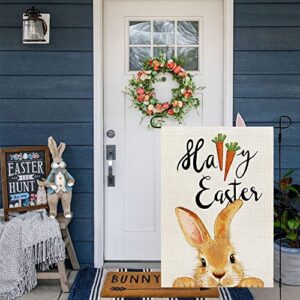 CROWNED BEAUTY Happy Easter Bunny Garden Flag 12x18 Inch Double Sided for Outside Burlap Small Yard Holiday Decoration CF697-12