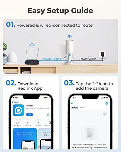 REOLINK Security Camera Outdoor, 4MP Plug-in WiFi Security Cameras System for Home, 2.4/5Ghz WiFi, Night Vision, IP66 Waterproof, Smart Person/Vehicle Detection, Works with Google Assistant, RLC-410W