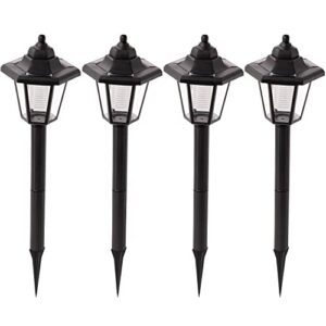 laurel canyon 4 pack solar pathway lights, led bulbs solar walkway lights auto on/off, outdoor landscape lights for garden, lawn, path, yard black
