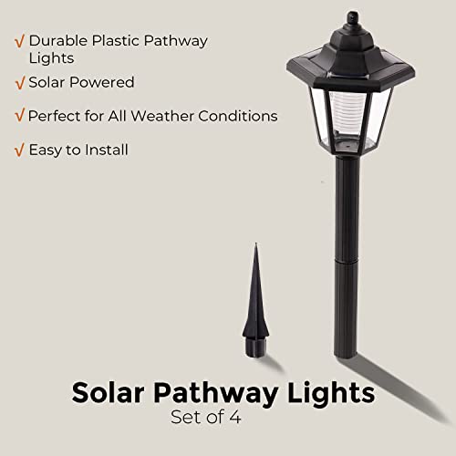 LAUREL CANYON 4 Pack Solar Pathway Lights, LED Bulbs Solar Walkway Lights Auto On/Off, Outdoor Landscape Lights for Garden, Lawn, Path, Yard Black