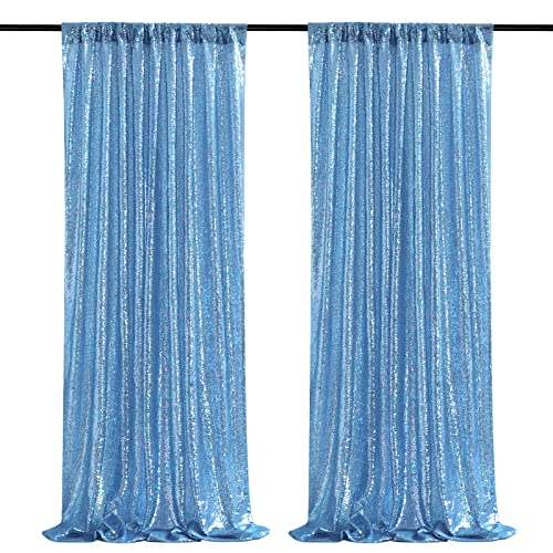 Baby Blue Sequin Backdrop 2 Panels 2FTx8FT Party Backdrop Curtains Glitter Birthday Bridal Curtains Sparkle Photo Backdrop