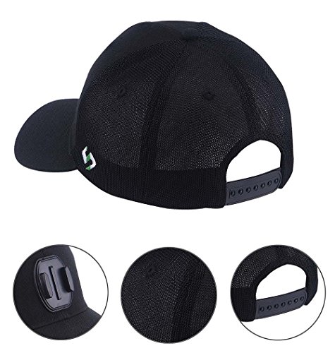 Smatree Baseball Hat Mount Mesh Cap Compatible with Gopro Hero 11/10/9/8/7/6/5/5 Session/4/3+/3/2/1/DJI OSMO Action Cameras, Wool Material (L 58-60cm) Black