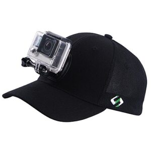 Smatree Baseball Hat Mount Mesh Cap Compatible with Gopro Hero 11/10/9/8/7/6/5/5 Session/4/3+/3/2/1/DJI OSMO Action Cameras, Wool Material (L 58-60cm) Black