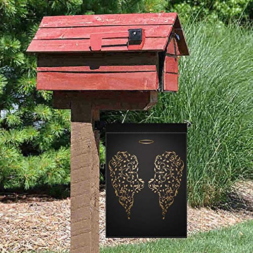 Uanvaha Golden Wings Garden Flags 12.5X18 Double Sided Halo Heart on The Black Background Abstract Angel Small House Flag Outdoor Home Patio Lawn Farmhouse Decor