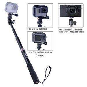 Smatree Extendable Aluminum Selfie Stick/Monopod Compatible for GoPro Hero 11/10/9/Max/8/7/6/5/4/3+/GOPRO Hero(2018)/Insta360 One/AKASO GeekPro SJCAM SJ4000 SJ5000, Action 2 Camera