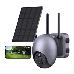 Wireless Security Camera Outdoor, 2K Solar Powered WiFi Cameras, Rechargeable Solar Outdoor Camera with PIR Motion Detection, 2-Way Audio, IP65 Waterproof, Spotlight & Siren, Color Night Vision