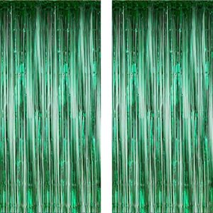 twinkle star 2 pack photo booth backdrop foil curtain tinsel backdrop environmental background for birthday party, wedding, graduation, christmas decorations (green)