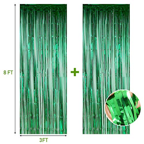 Twinkle Star 2 Pack Photo Booth Backdrop Foil Curtain Tinsel Backdrop Environmental Background for Birthday Party, Wedding, Graduation, Christmas Decorations (Green)