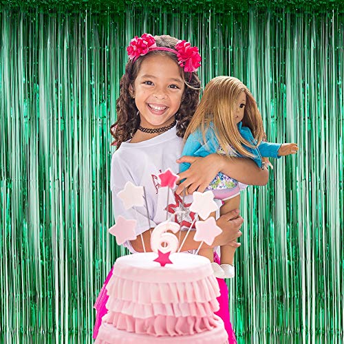 Twinkle Star 2 Pack Photo Booth Backdrop Foil Curtain Tinsel Backdrop Environmental Background for Birthday Party, Wedding, Graduation, Christmas Decorations (Green)