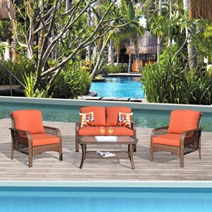 xizzi patio sets, outdoor patio furniture, all weather patio furniture, pe rattan wicker with 2 pillows and 1 furniture covers (brown, red) (red)