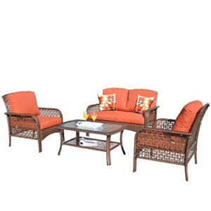 XIZZI Patio Sets, Outdoor Patio Furniture, All Weather Patio Furniture, PE Rattan Wicker with 2 Pillows and 1 Furniture Covers (Brown, Red) (red)