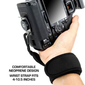 USA GEAR Professional Camera Grip Hand Strap with Black Neoprene Design and Metal Plate - Compatible with Canon , Fujifilm , Nikon , Sony and more DSLR , Mirrorless , Point & Shoot Cameras