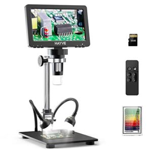 hayve 7” hdmi digital microscope,1200x coin microscope with ips screen, 16mp soldering microscope with lights, 8.5” long stand, view entire coin, compatible with pc/tv, 32gb card