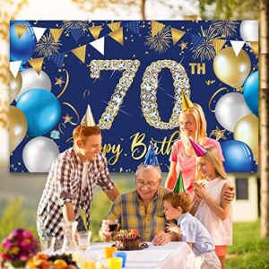 70th Birthday Decorations Backdrop Banner for Men, Happy 70th Birthday Decorations Men, Blue Birthday Photography Background, 70 Year Old Birthday Party Sign Poster Decor Fabric 6.1ft x 3.6ft PHXEY