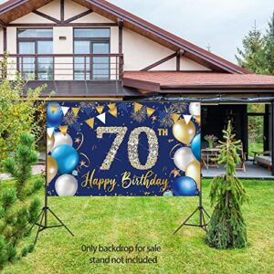 70th Birthday Decorations Backdrop Banner for Men, Happy 70th Birthday Decorations Men, Blue Birthday Photography Background, 70 Year Old Birthday Party Sign Poster Decor Fabric 6.1ft x 3.6ft PHXEY