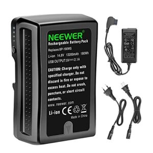 neewer 190wh (13200mah) v-mount/v-lock battery, 14.8v rechargeable li-ion battery with d-tap output charger and d-tap cable compatible with sony video broadcast camera camcorder led light (bp-190ws)