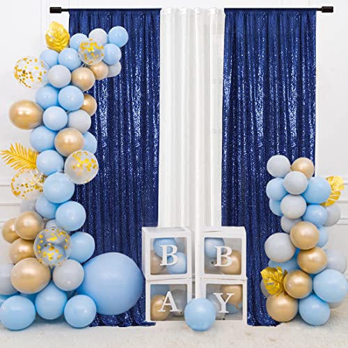 SquarePie Sequin Curtain 2FT x 8FT Navy Blue 2 Panels Backdrop for Wedding Party Independence Day