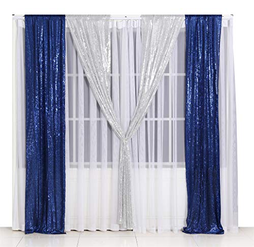 SquarePie Sequin Curtain 2FT x 8FT Navy Blue 2 Panels Backdrop for Wedding Party Independence Day