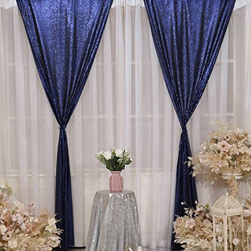 SquarePie Sequin Curtain 2FT x 8FT Navy Blue 2 Panels Backdrop for Wedding Party Independence Day