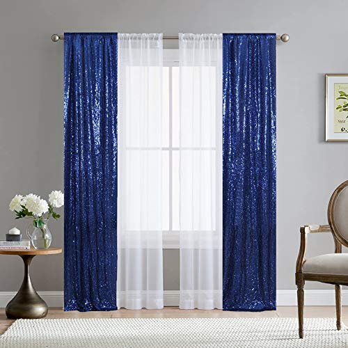 SquarePie Sequin Curtain 2FT x 8FT Navy Blue 2 Panels Backdrop for Wedding Party Independence Day