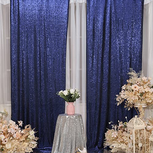 SquarePie Sequin Curtain 2FT x 8FT Navy Blue 2 Panels Backdrop for Wedding Party Independence Day