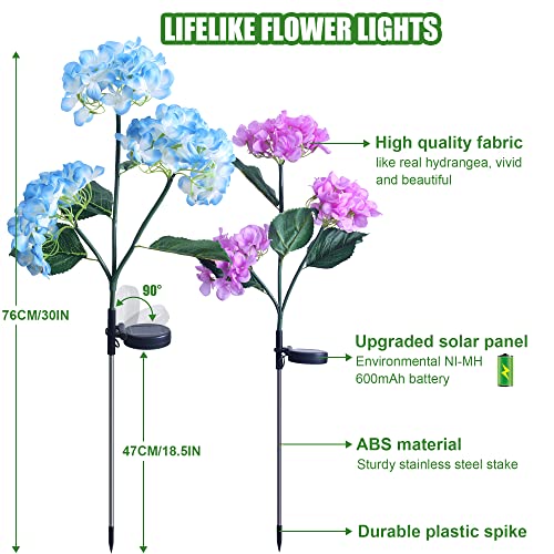 Solar Outdoor Lights Decorative, Solar Garden Lights Outdoor Waterproof, Realistic Hydrangea Flower Lights, Solar Yard Lights Garden Decor for Outside 3 Pack