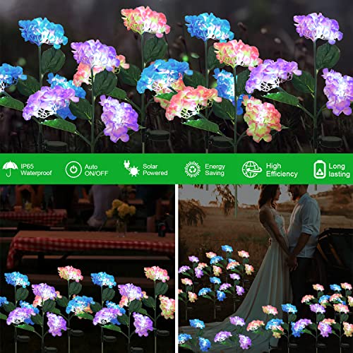 Solar Outdoor Lights Decorative, Solar Garden Lights Outdoor Waterproof, Realistic Hydrangea Flower Lights, Solar Yard Lights Garden Decor for Outside 3 Pack