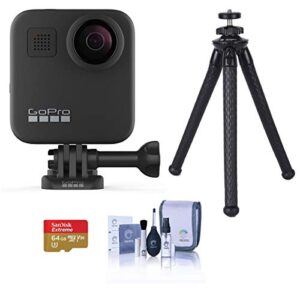 gopro max 360 action camera – bundle with 64gb microsdxc card, fotopro ufo 2 flexible tripod, cleaning kit