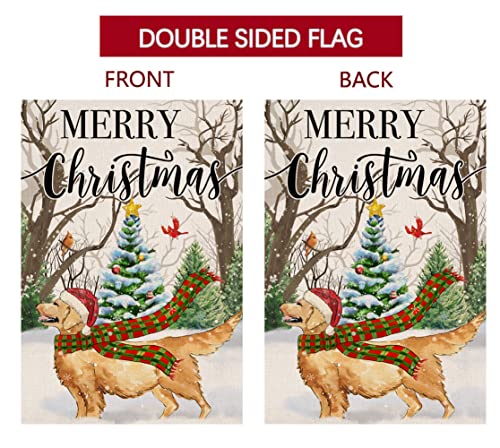 Christmas Dog Garden Flag 12x18 Vertical Double Sided Merry Christmas Trees Farmhouse Winter Holiday Outside Decorations Burlap Yard Flag BW217