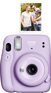 fujifilm instax mini 11 instant film camera with automatic exposure and flash, polaroid camera, fujinon 60mm lens with selfie mirror, optical viewfinder – lilac purple (renewed)