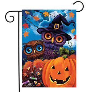 happy halloween owls garden flag jack o’lantern 12.5″ x 18″ briarwood lane