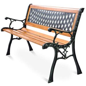 giantex 50” patio bench, outdoor furniture cast iron hardwood frame porch loveseat, weather proof porch path chair for 2 person outside bench