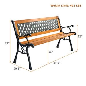 Giantex 50'' Patio Bench, Outdoor Furniture Cast Iron Hardwood Frame Porch Loveseat, Weather Proof Porch Path Chair for 2 Person Outside Bench