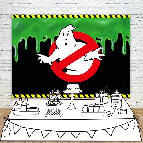 LINFENG Photo Backdrop Green Slime 7x5ft Cartoon Ghosterbusters Happy Birthday Background for Kids Vinyl Ghostbusters Theme Party Tablecloth Child Room Wall Decor Poster