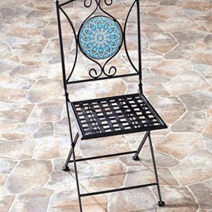 The Lakeside Collection Metal Folding Patio Chair with Decorative Tile Mosaic - Black