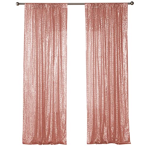 Sugargirl Rose Gold Sequin Backdrop Curtain 2 Panels 2FTx8FT Glitter Rose Gold Background Drapes Sparkle Photography Backdrop for Party Wedding Birthday Wall Decoration