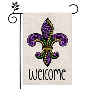 crowned beauty mardi gras fleur de lis welcome garden flag 12×18 inch small beads new orleans vertical double sided flag for outside yard carnival celebration farmhouse décor cf033-12