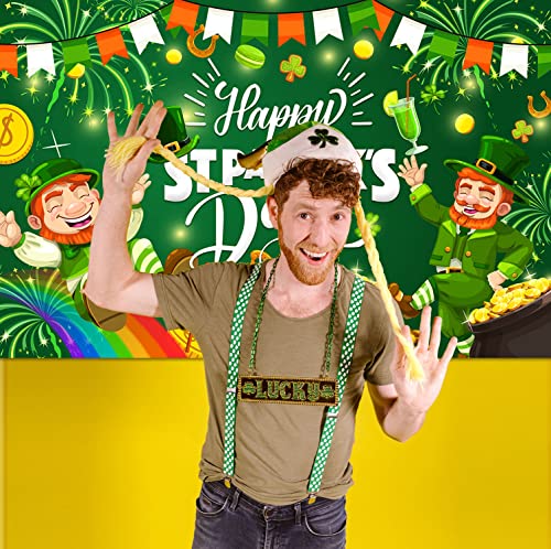 JKQ Happy St. Patrick's Day Backdrop Banner 71 x 43 Inch Large Size Saint Patrick's Day Background Banner Shamrock St. Patty's Day Party Decorations Irish Lucky Day Indoor Outdoor Photo Booth Props