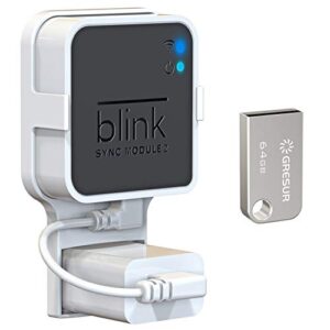 64gb usb flash drive and wall mount for blink sync module 2, space saving mount bracket holder for all-new blink outdoor blink indoor home security camera with easy mount short cable