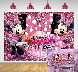 pink mouse backdrop party supplies photography backdrop 1st 2nd 3rd birthday background princess girls hot pink decoration for kids banner photo studio props 7x5ft