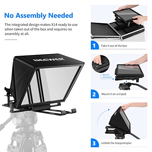 NEEWER Teleprompter X14 with RT-110 Remote & APP Control (Bluetooth Connection via NEEWER Teleprompter App), Portable No Assembly Compatible with iPad Android Tablet, Smartphone, DSLR Camera