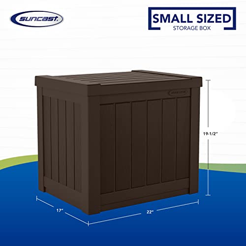 Suncast 22-Gallon Small Deck Box - Lightweight Resin Outdoor Storage Deck Box and Seat for Patio Cushions, Gardening Tools and Toys - Java Brown