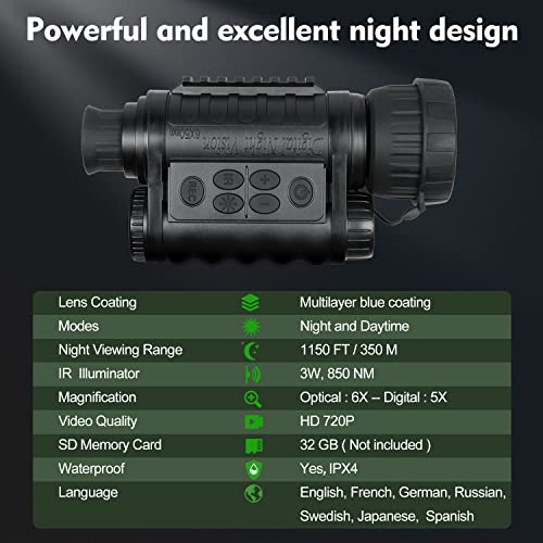 Bestguarder Digital Night Vision Monocular for Adults, True IR Illuminator for Complete Darkness, High Sensitivity COMS Sensor Night Goggles Night Vision Binoculars for Hunting/WG-50