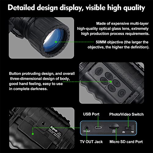 Bestguarder Digital Night Vision Monocular for Adults, True IR Illuminator for Complete Darkness, High Sensitivity COMS Sensor Night Goggles Night Vision Binoculars for Hunting/WG-50