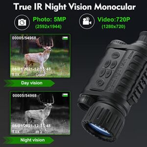 Bestguarder Digital Night Vision Monocular for Adults, True IR Illuminator for Complete Darkness, High Sensitivity COMS Sensor Night Goggles Night Vision Binoculars for Hunting/WG-50