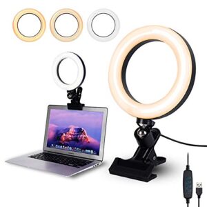 video conference lighting,6.3″ selfie ring light with clamp mount for video conferencing,webcam light with 3 light modes&10 level dimmable for laptop/pc monitor/desk/bed/office/makeup/youtube/tik tok