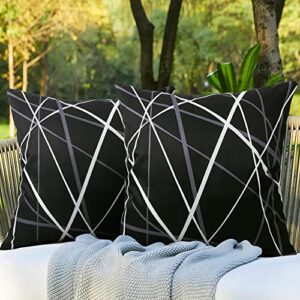 jasen set of 2 outdoor waterproof throw pillow covers black and white striped decorative pillow for patio garden sofa chairs 18×18 inch